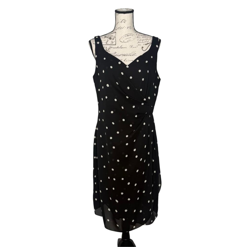 Vintage David Warren New York Polka Dot Faux Wrap Sweetheart Neckline Dress 14 - Picture 2 of 9